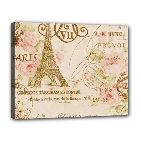 Floral Eiffel Tower Vintage French Paris Art Canvas 14  X 11  (framed) by chicelegantboutique