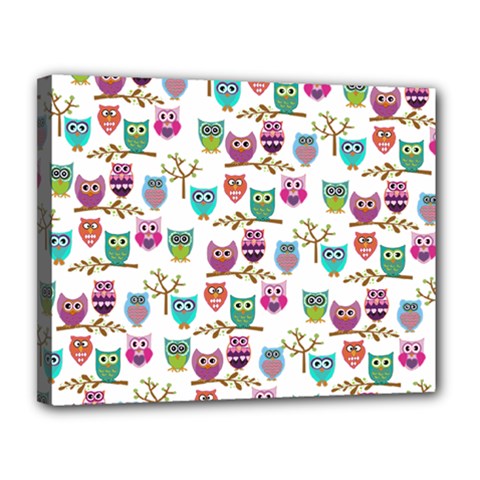 Happy Owls Canvas 14  X 11  (framed) by Ancello