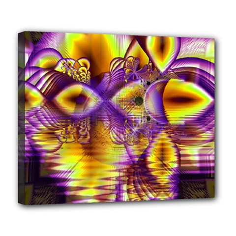 Golden Violet Crystal Palace, Abstract Cosmic Explosion Deluxe Canvas 24  X 20  (framed) by DianeClancy