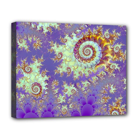 Sea Shell Spiral, Abstract Violet Cyan Stars Deluxe Canvas 20  X 16  (framed) by DianeClancy