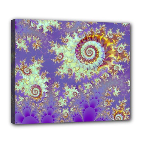 Sea Shell Spiral, Abstract Violet Cyan Stars Deluxe Canvas 24  X 20  (framed) by DianeClancy