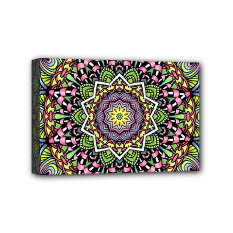 Psychedelic Leaves Mandala Mini Canvas 6  X 4  (framed) by Zandiepants