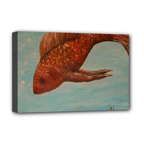 Gold Fish Deluxe Canvas 18  X 12  (framed) by rokinronda