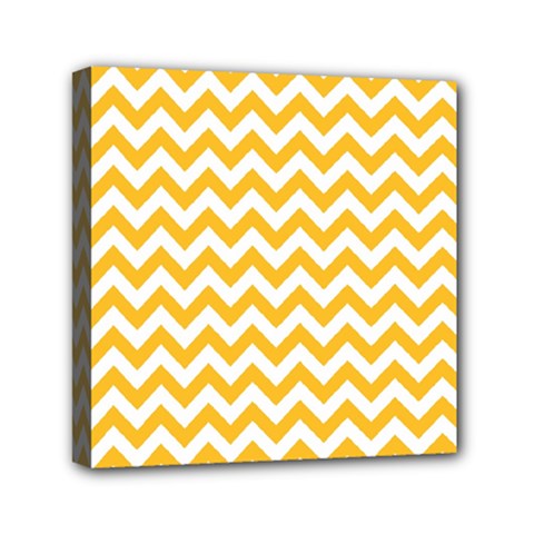 Sunny Yellow And White Zigzag Pattern Mini Canvas 6  X 6  (framed) by Zandiepants