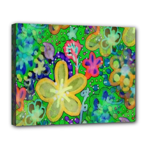 Beautiful Flower Power Batik Canvas 14  X 11  (framed) by rokinronda