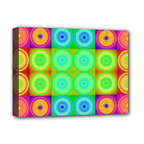 Rainbow Circles Deluxe Canvas 16  X 12  (framed)  by SaraThePixelPixie