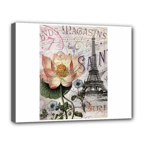 Vintage Paris Eiffel Tower Floral Canvas 14  X 11  (framed) by chicelegantboutique