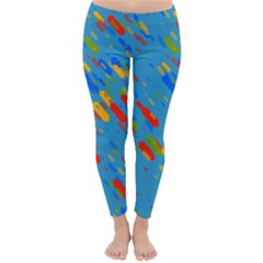 Colorful Shapes On A Blue Background Winter Leggings  by LalyLauraFLM