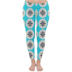 Floral Pattern On A Blue Background Winter Leggings  by LalyLauraFLM