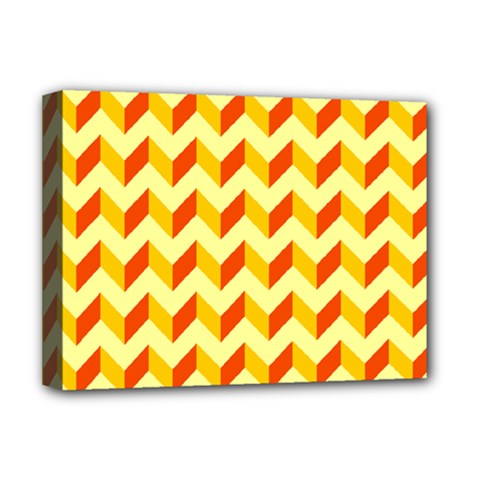 Modern Retro Chevron Patchwork Pattern  Deluxe Canvas 16  X 12  (framed)  by GardenOfOphir