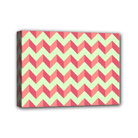 Mint Pink Modern Retro Chevron Patchwork Pattern Mini Canvas 7  X 5  (framed) by GardenOfOphir