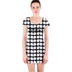 Black And White Leaf Pattern Short Sleeve Bodycon Dress by GardenOfOphir