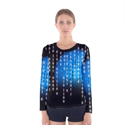 Binary Rain Long Sleeve T-shirt (women) by StuffOrSomething