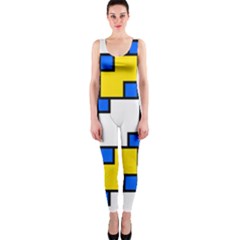 Yellow And Blue Squares Pattern  Onepiece Catsuit by LalyLauraFLM