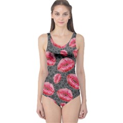 Sassy Lips Pink Red One Piece Swimsuit by OCDesignss