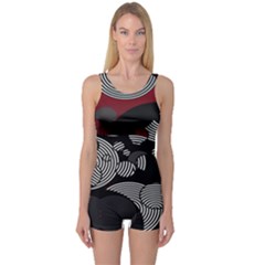 Trippy Black&white Red Abstract  One Piece Boyleg Swimsuit by OCDesignss