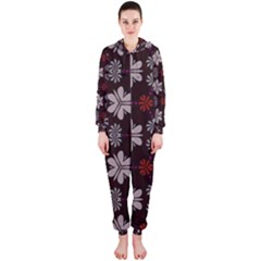 Floral Pattern On A Brown Background Hooded Onepiece Jumpsuit by LalyLauraFLM