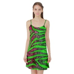 Florescent Green Zebra Print Abstract  Satin Night Slip by OCDesignss