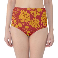 Floral Wallpaper Hot Red High-waist Bikini Bottoms by ImpressiveMoments