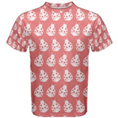 Coral And White Lady Bug Pattern Men s Cotton Tees by GardenOfOphir