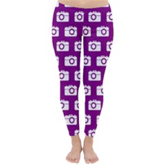 Modern Chic Vector Camera Illustration Pattern Winter Leggings by GardenOfOphir