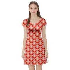 Awesome Retro Pattern Red Short Sleeve Skater Dresses by ImpressiveMoments