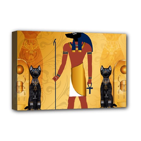 Anubis, Ancient Egyptian God Of The Dead Rituals  Deluxe Canvas 18  X 12   by FantasyWorld7