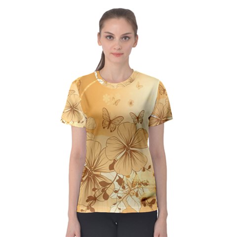 Wonderful Flowers With Butterflies Women s Sport Mesh Tees by FantasyWorld7