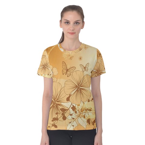 Wonderful Flowers With Butterflies Women s Cotton Tees by FantasyWorld7