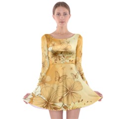 Wonderful Flowers With Butterflies Long Sleeve Skater Dress by FantasyWorld7