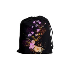 Awesome Flowers With Fire And Flame Drawstring Pouches (medium)  by FantasyWorld7