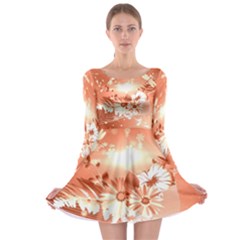 Amazing Flowers With Dragonflies Long Sleeve Skater Dress by FantasyWorld7