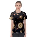 Golden Flowers On Black Background Women s Sport Mesh Tees View1