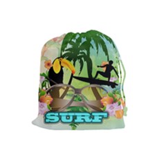 Surfing Drawstring Pouches (large)  by FantasyWorld7