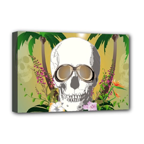 Funny Skull With Sunglasses And Palm Deluxe Canvas 18  X 12   by FantasyWorld7