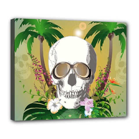 Funny Skull With Sunglasses And Palm Deluxe Canvas 24  X 20   by FantasyWorld7