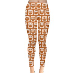 Orange And White Owl Pattern Women s Leggings by GardenOfOphir