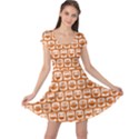 Orange And White Owl Pattern Cap Sleeve Dresses View1