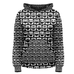 Black And White Owl Pattern Women s Pullover Hoodies by GardenOfOphir