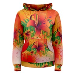 Awesome Red Flowers With Leaves Women s Pullover Hoodies by FantasyWorld7