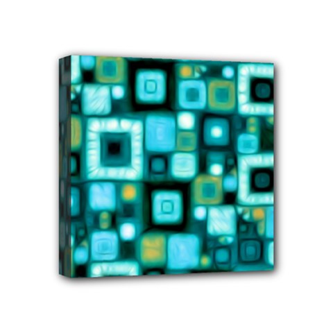 Teal Squares Mini Canvas 4  X 4  by KirstenStar