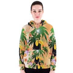 Cute Toucan With Palm And Flowers Women s Zipper Hoodies by FantasyWorld7