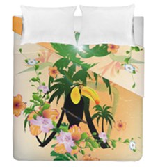 Cute Toucan With Palm And Flowers Duvet Cover (full/queen Size) by FantasyWorld7