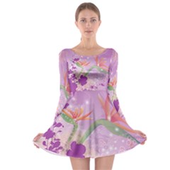 Wonderful Flowers On Soft Purple Background Long Sleeve Skater Dress by FantasyWorld7