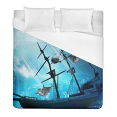 Underwater World With Shipwreck And Dolphin Duvet Cover Single Side (twin Size) by FantasyWorld7