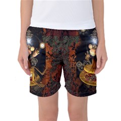 Steampunk, Funny Monkey With Clocks And Gears Women s Basketball Shorts by FantasyWorld7