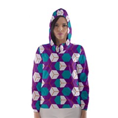 Cubes In Honeycomb Pattern Hooded Wind Breaker (women) by LalyLauraFLM