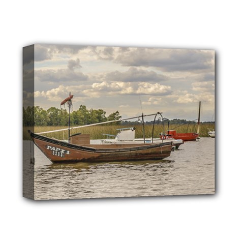 Fishing And Sailboats At Santa Lucia River In Montevideo Deluxe Canvas 14  X 11  by dflcprints