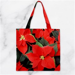 Poinsettia Zipper Grocery Tote Bags by trendistuff