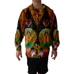 Surfing, Surfboard With Flowers And Floral Elements Hooded Wind Breaker (kids) by FantasyWorld7